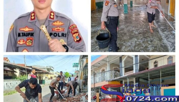 Dalam Menyambut HUT Bhayangkara Ke-80, Polres Aceh Tengah Gotong Royong Membersihkan Masjid dan Salurkan Bantuan